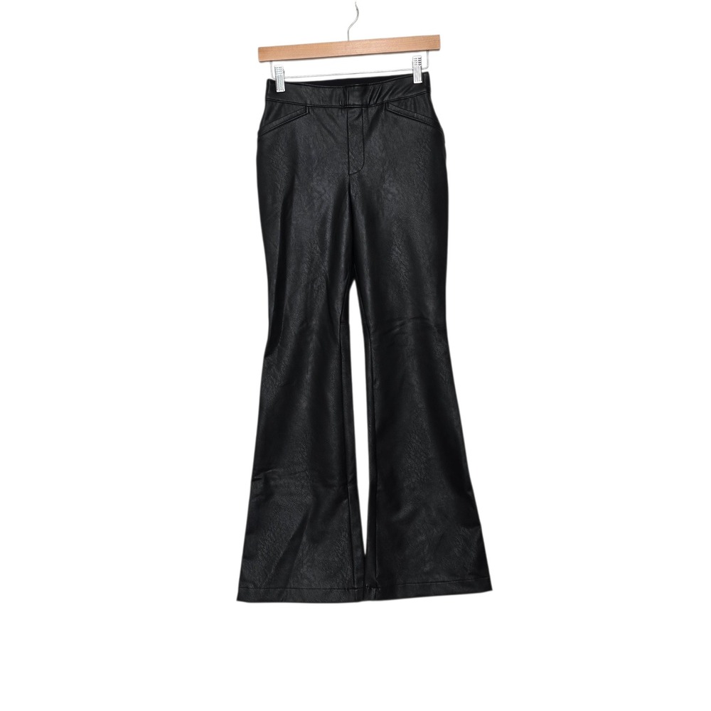 Spanx Black Faux Leather Flare High Rise Shaping‎ Pants Size Small Petite